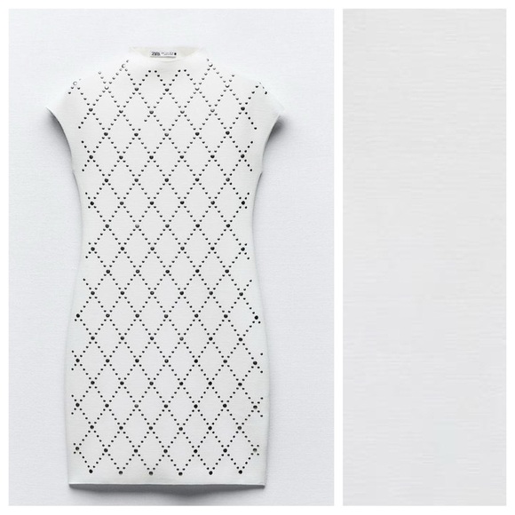 Zara White Bodycon Mini Dress with Black Pattern - Picture 5 of 11